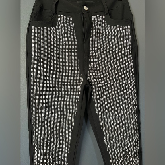 AKIRA Black skinny pants with dripping rhinestones Size Medium - Picture 2 of 5